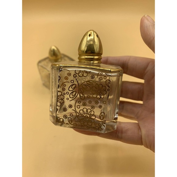 Vintage Made In France Irving Rice Crystal & Gold Floral Salt & Pepper Shakers - Picture 4 of 13